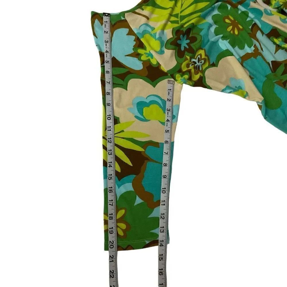 Judy Lee Cole Top Scoop Neck Tropical Aqua Green Yellow White Floral Print XL - Picture 6 of 9